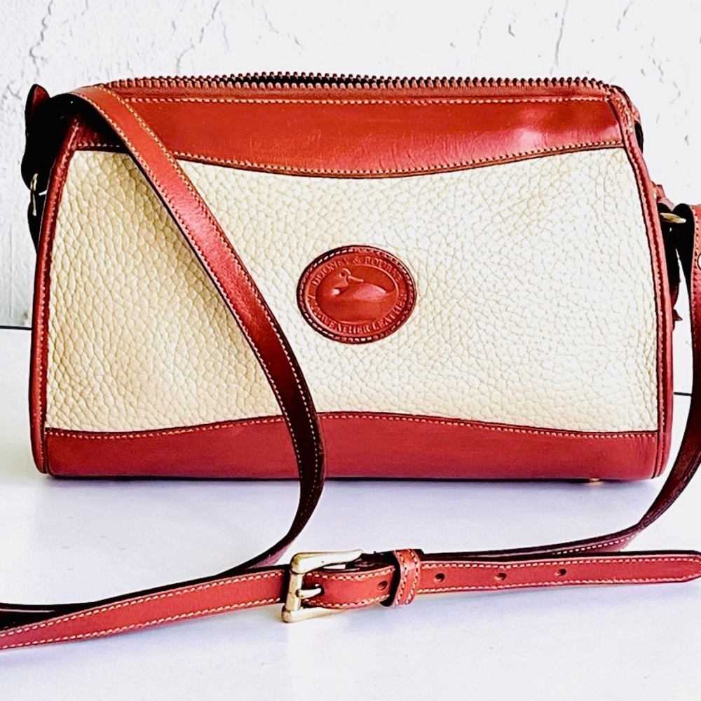 VINTAGE DOONEY & BOURKE FARMHOUSE COTTAGE BEIGE TAUPE/TAN TRIM CROSSBODY - Picture 5 of 15